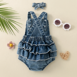 Embroidered Strap Ruffled Romper